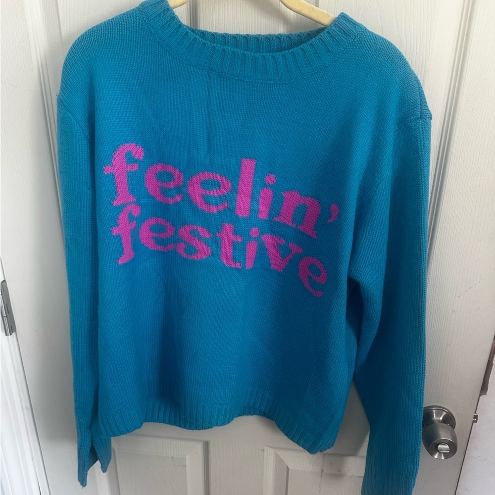 Panache Apparel FEELIN' FESTIVE SWEATER - BLUE Small - Picture 2 of 10